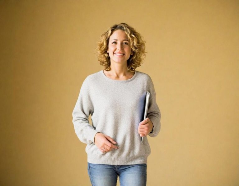 Avis clients – ED RH Bilan de compétences. Jeune femme souriante tenant un dossier, symbole de confiance et de satisfaction après son accompagnement.